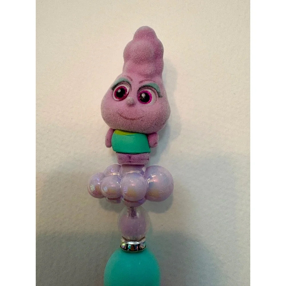 Trolls Character Beaded Pen Purple Flocked Figure Iridescent Cloud Bubble Pen